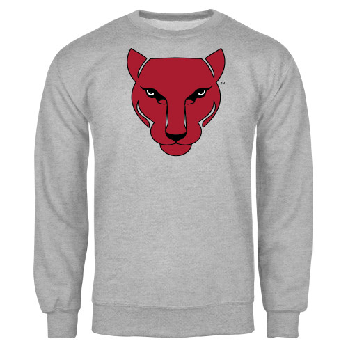 Grey Fleece Crew-Wild Cat Head