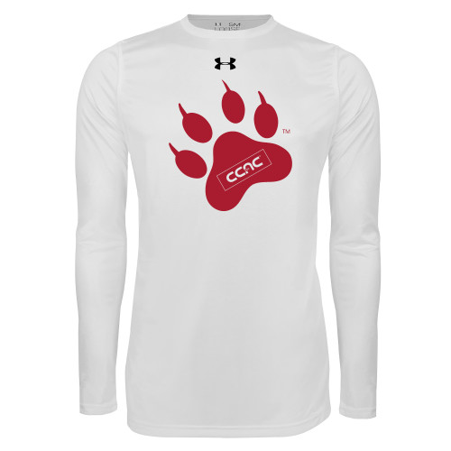 Under Armour White Long Sleeve Tech Tee-Paw Print