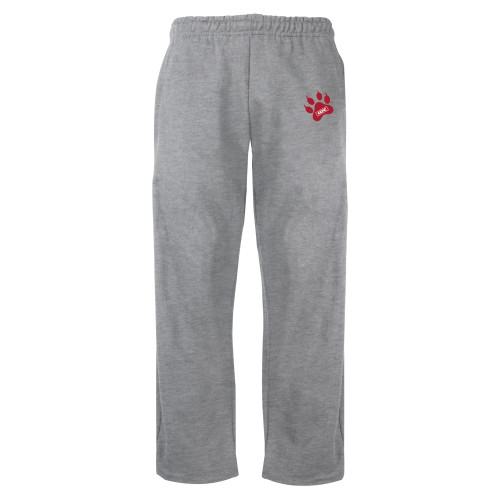 Grey Fleece Open Bottom Pant-Paw Print Embroidery