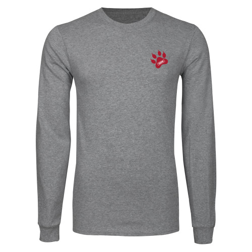 Grey Long Sleeve T Shirt-Paw Print Embroidery