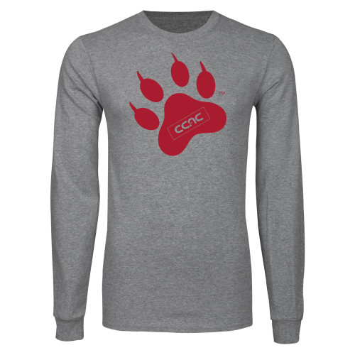Grey Long Sleeve T Shirt-Paw Print