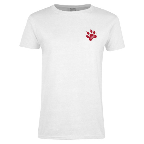 Womens White Short Sleeve Tee-Paw Print Embroidery
