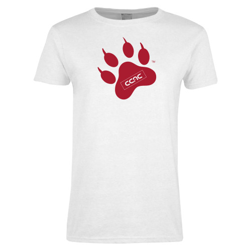 Womens White Short Sleeve Tee-Paw Print