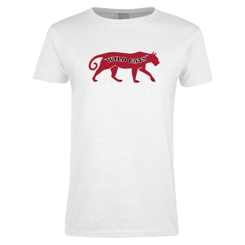 Womens White Short Sleeve Tee-Wild Cat Body