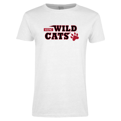 Womens White Short Sleeve Tee-Stacked Wordmark