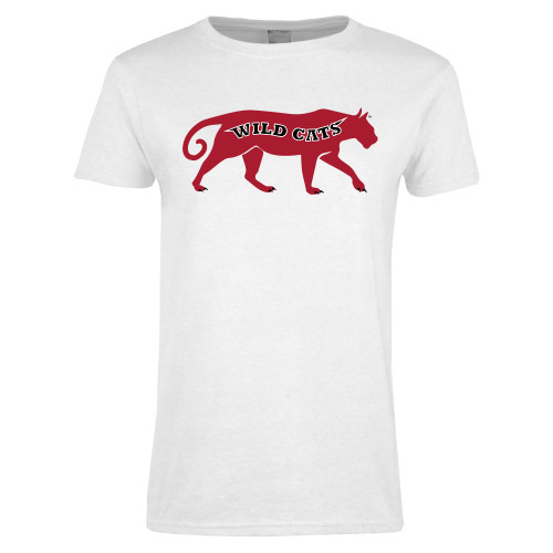 Womens White Short Sleeve Tee-Wild Cat Body