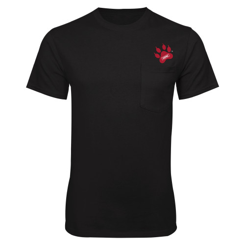 Black T Shirt w/Pocket-Paw Print Embroidery