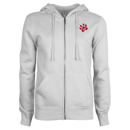 ENZA Womens White Fleece Full Zip Hoodie-Paw Print Embroidery