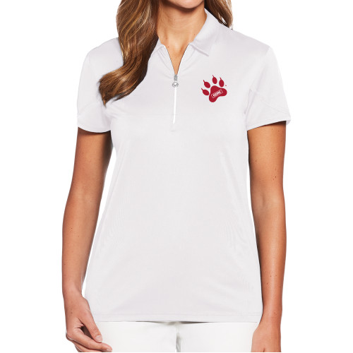 Callaway Womens White Tulip Sleeve Zip Polo-Paw Print Embroidery