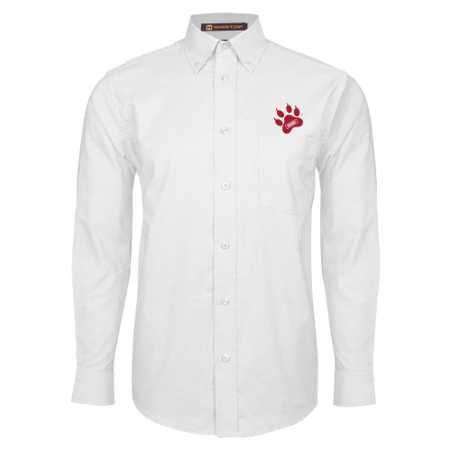 White Oxford Long Sleeve Shirt-Paw Print Embroidery