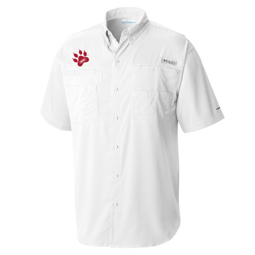 Columbia White Tamiami Performance Short Sleeve Shirt-Paw Print Embroidery