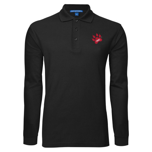 Black Long Sleeve Polo-Paw Print Embroidery