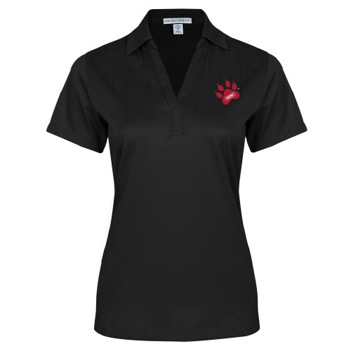 Womens Black Performance Fine Jacquard Polo-Paw Print Embroidery