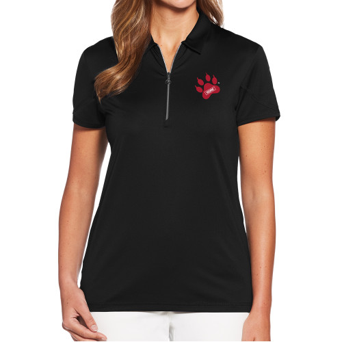 Callaway Womens Black Tulip Sleeve Zip Polo-Paw Print Embroidery
