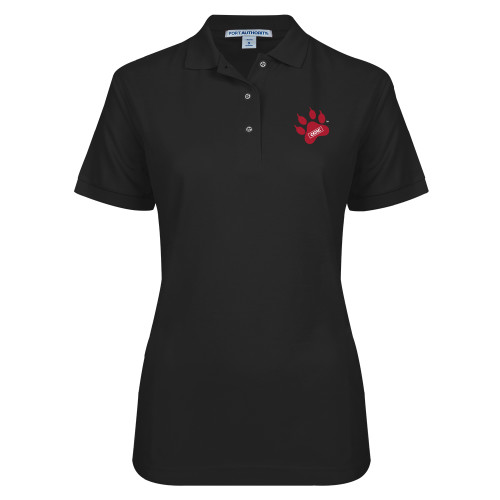 Womens Silk Touch Black Pique Polo-Paw Print Embroidery