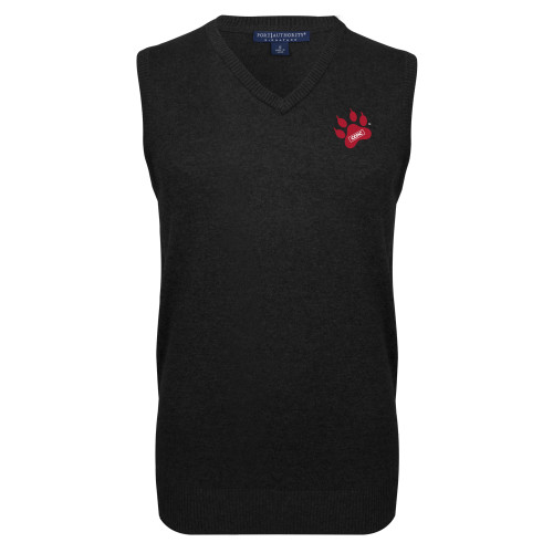Black VNeck Sweater Vest-Paw Print Embroidery