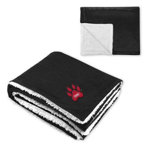 Super Soft Luxurious Black Sherpa Throw Blanket-Paw Print Embroidery