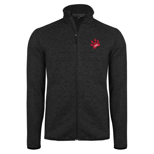 Black Heather  Sweater Fleece Jacket-Paw Print Embroidery