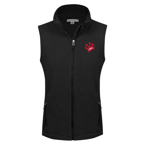 Womens Black Fleece Full Zip Vest-Paw Print Embroidery