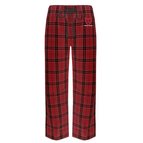 Red/Black Flannel Pajama Pant-Wild Cat Head with Wordmark Embroidery
