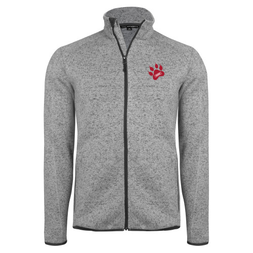 Grey Heather Sweater Fleece Jacket-Paw Print Embroidery