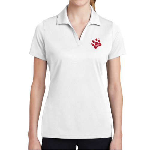 Womens White Dry Mesh Polo-Paw Print Embroidery