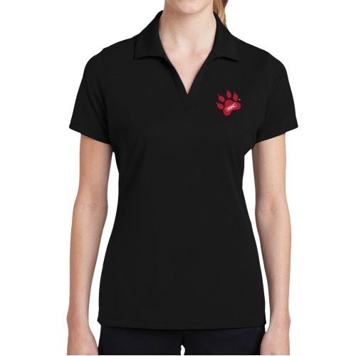Womens Black Dry Mesh Polo-Paw Print Embroidery