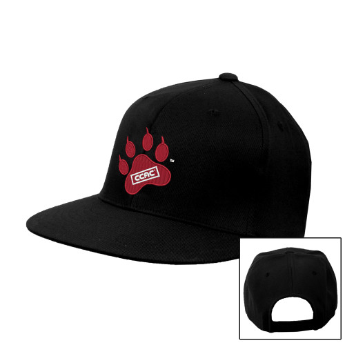Black Flat Bill Snapback Hat-Paw Print Embroidery