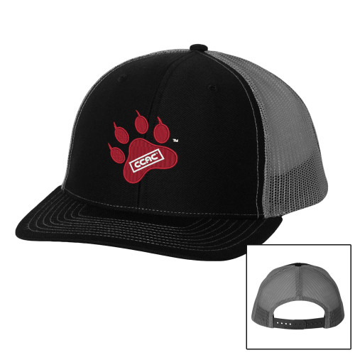 Richardson Black/Charcoal Trucker Hat-Paw Print Embroidery