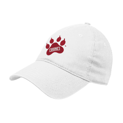 White Unstructured Adjustable Low Profile Hat-Paw Print Embroidery