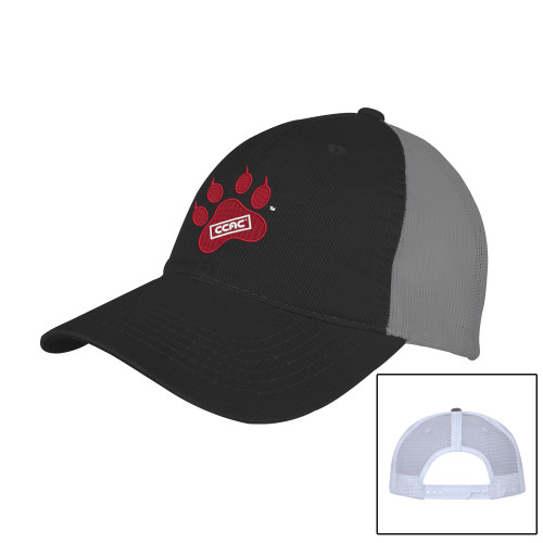 Black/Charcoal Mesh Back Unstructured Low Profile Hat-Paw Print Embroidery