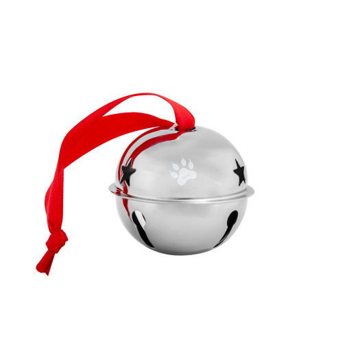 Silver Jingle Bell Ornament-Paw Print Engraved