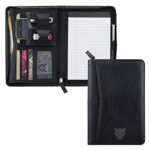 Pedova Black Junior Zippered Padfolio-Wild Cat Head Engraved