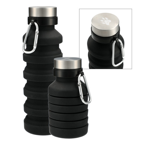 Zigoo Silicone Collapsible Black Bottle 18oz-Paw Print Engraved