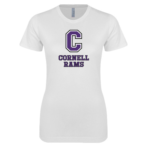  Next Level Womens White Boyfriend Tee - Cornell Rams Stacked