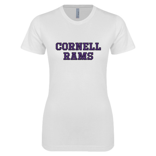  Next Level Womens White Boyfriend Tee - Cornell Rams Wordmark Stacked