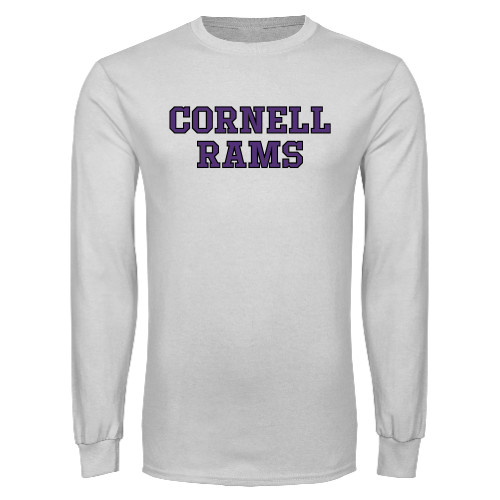  White Long Sleeve T Shirt - Cornell Rams Wordmark Stacked