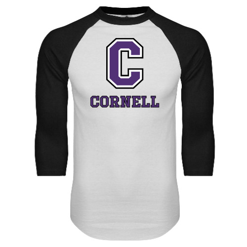  White/Black Raglan Baseball T Shirt - Corell C Verticle