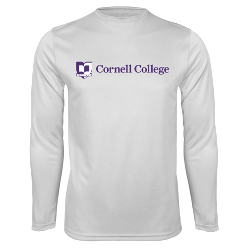  White Performance Long Sleeve Shirt - Cornell College Logo