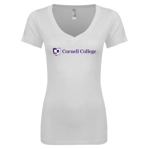  Next Level Womens White Ideal V Tee - Cornell College Logo