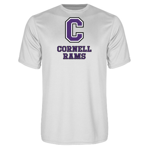  White Performance Tee - Cornell Rams Stacked