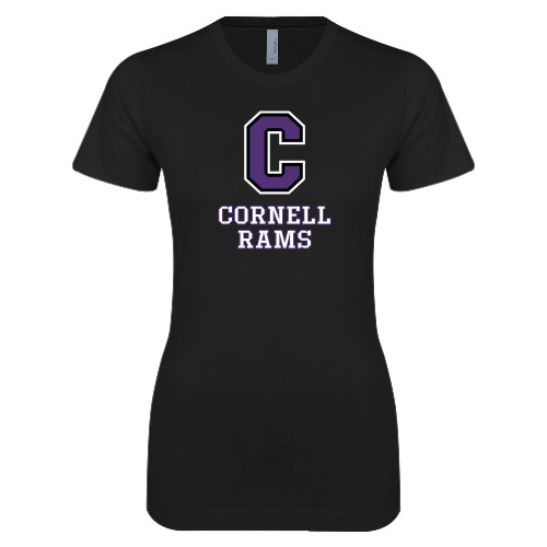  Next Level Womens Black Boyfriend Tee - Cornell Rams Stacked