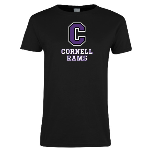  Womens Black Short Sleeve Tee - Cornell Rams Stacked