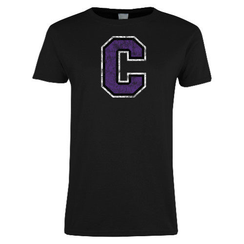  Womens Black Short Sleeve Tee - Cornell C Distressed