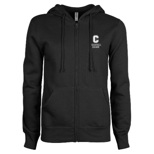  ENZA Womens Black Fleece Full Zip Hoodie - Cornell Rams Stacked