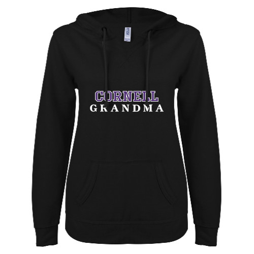  ENZA Womens Black V Notch Raw Edge Fleece Hoodie - Grandma