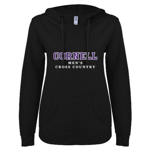  ENZA Womens Black V Notch Raw Edge Fleece Hoodie - Mens Cross Country