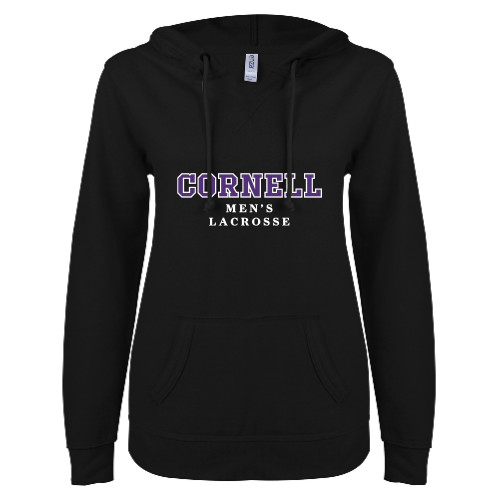 ENZA Womens Black V Notch Raw Edge Fleece Hoodie - Mens Lacrosse