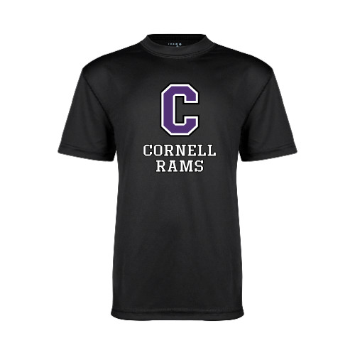  Youth Performance Black Tee - Cornell Rams Stacked
