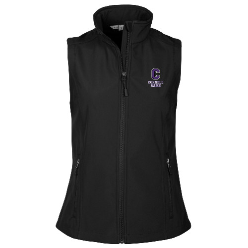  Womens Black Core Softshell Vest - Cornell Rams Stacked